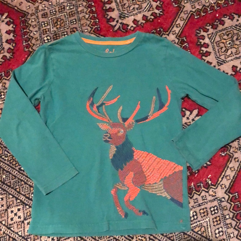Mini Boden Size 6-7 embroidered reindeer shirt
